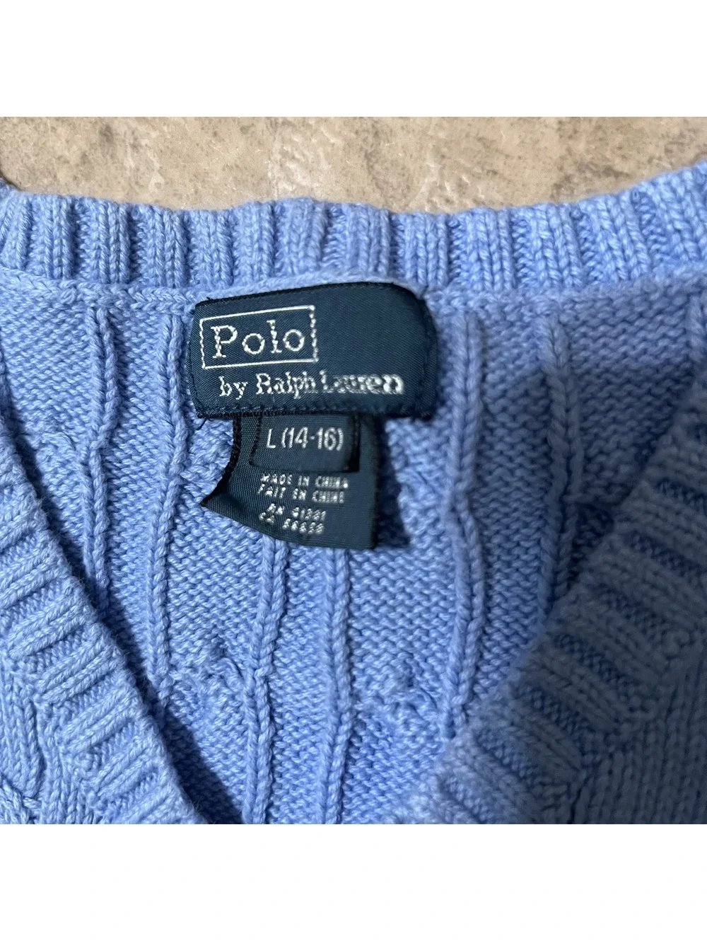 Polo Ralph Lauren Kids Cable Knit Sweater Vest Preppy Light Blue Large14/16 Logo